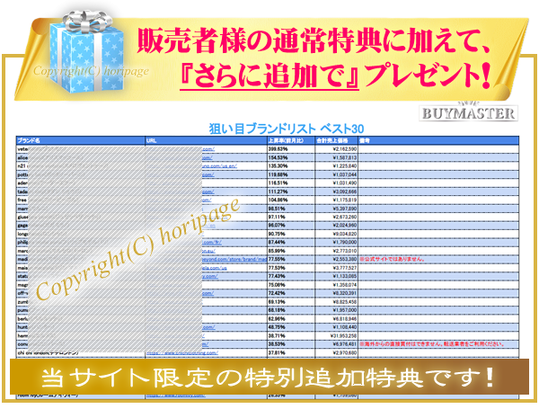 BUYMASTER（バイマスター）の特別追加特典